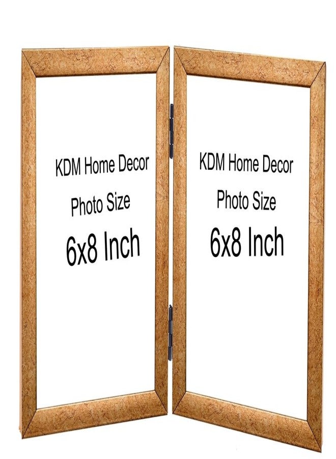 KDM HOME DECOR إطار صور قابل للطي من KDM HOME DECOR، مقاس A5 (6x8 بوصة)، مصنوع من الخشب الصناعي المرن والزجاج (أكريليك)، مع حامل طاولة قابل للطي (يتسع لصورتين مقاس 6x8 بوصة)، بنقشة مميزة ولون ذهبي. - Image 5